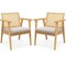 Set of 2 Mid Century Accent Chairs with Breathable Rattan Backrest